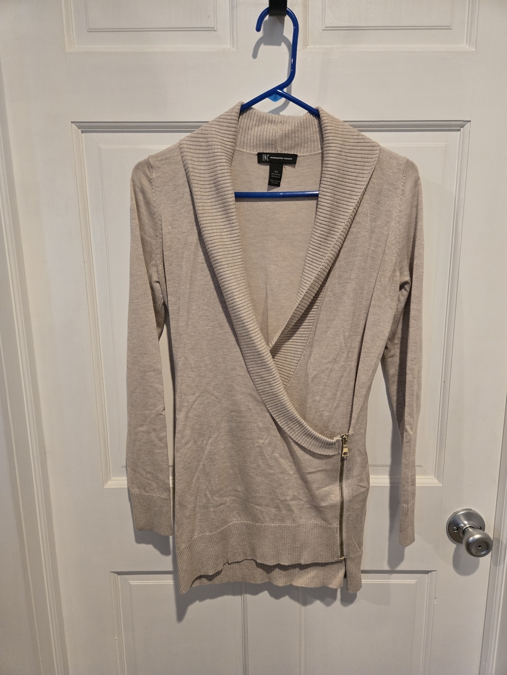 INC International Concepts Beige Shawl Collar Wrap Cardigan